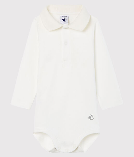 Body manica lunga bebè maschietto con colletto a polo bianco MARSHMALLOW