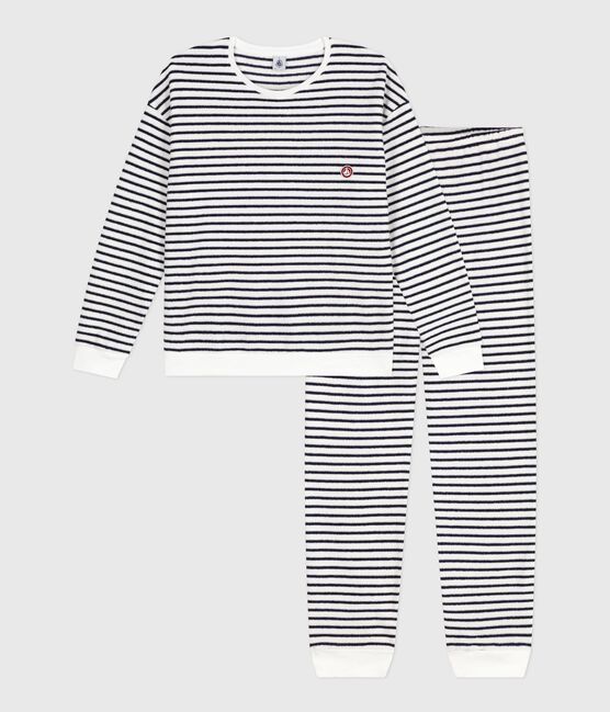 Pigiama in spugna di cotone a righe donna blu MILK/ SOIR
