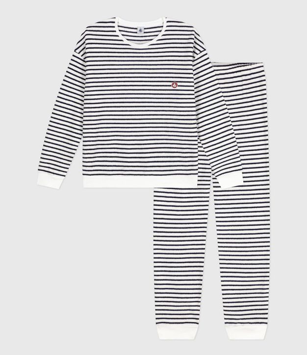 Pigiama in spugna di cotone a righe donna blu/blu