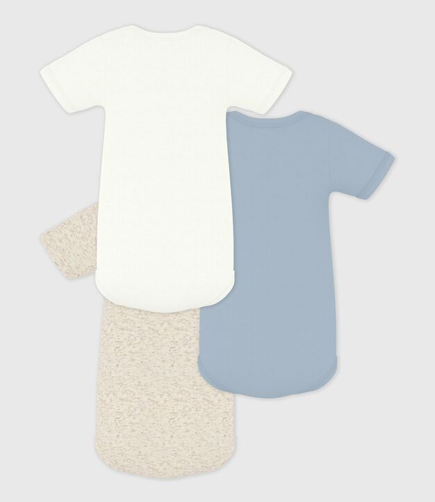 Set 3 body a maniche corte in cotone tinta unita neonato multicolore