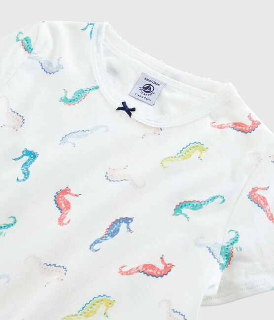 Pigiama corto fantasia cavallucci marini bambina in cotone bianco MARSHMALLOW/bianco MULTICO