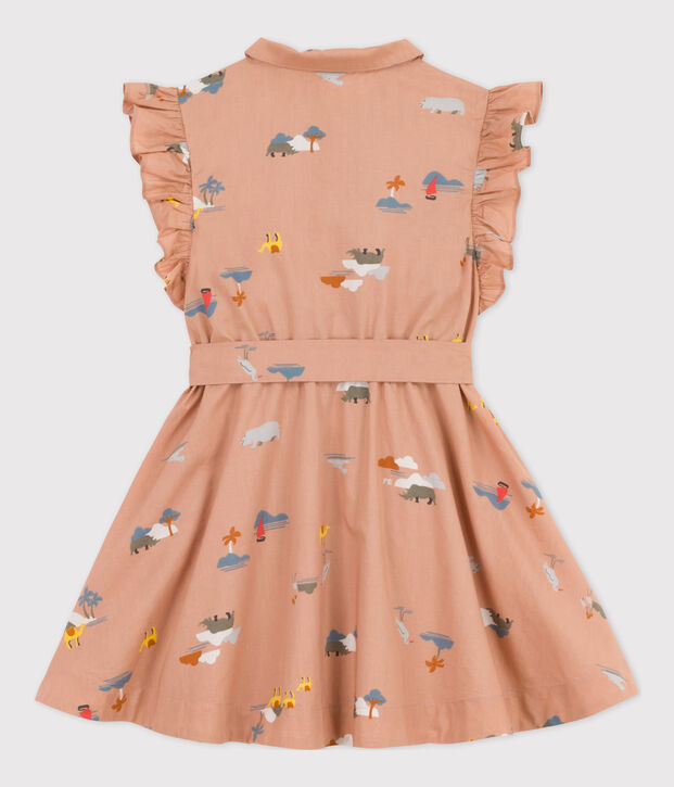 Abito bambina senza maniche in popeline beige/multicolore