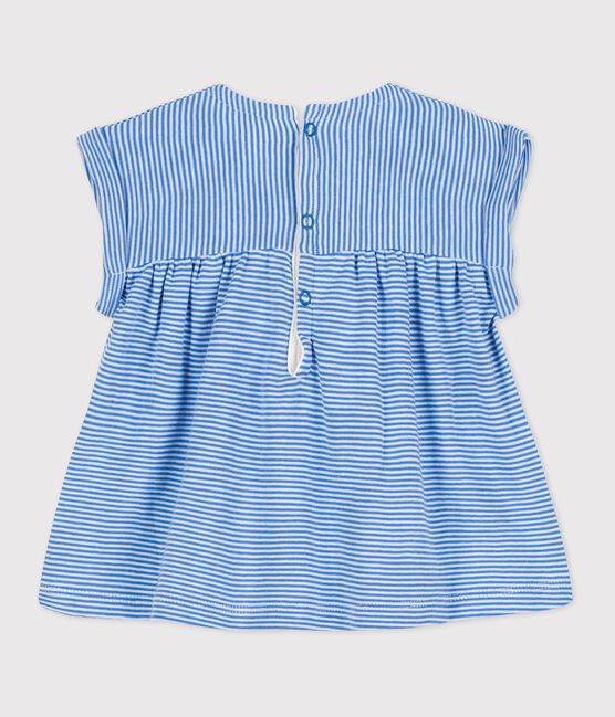 Blusa a manica corta bebè in cotone biologico blu BRASIER/grigio MARSHMALLOW