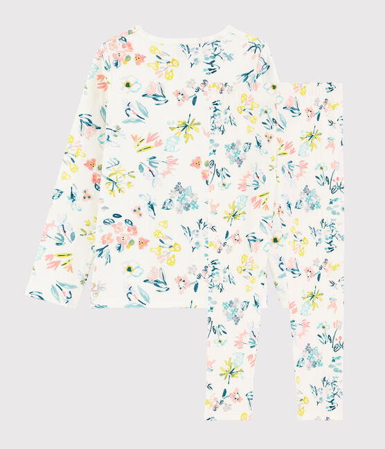 Pigiama fiori primaverili bambina in tubique bianco MARSHMALLOW/bianco MULTICO