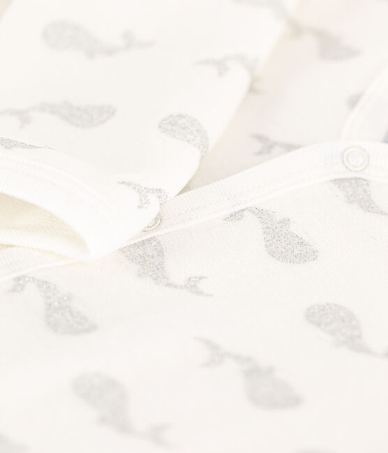 Tutina pigiama bebè in ciniglia bianco MARSHMALLOW/grigio ARGENT