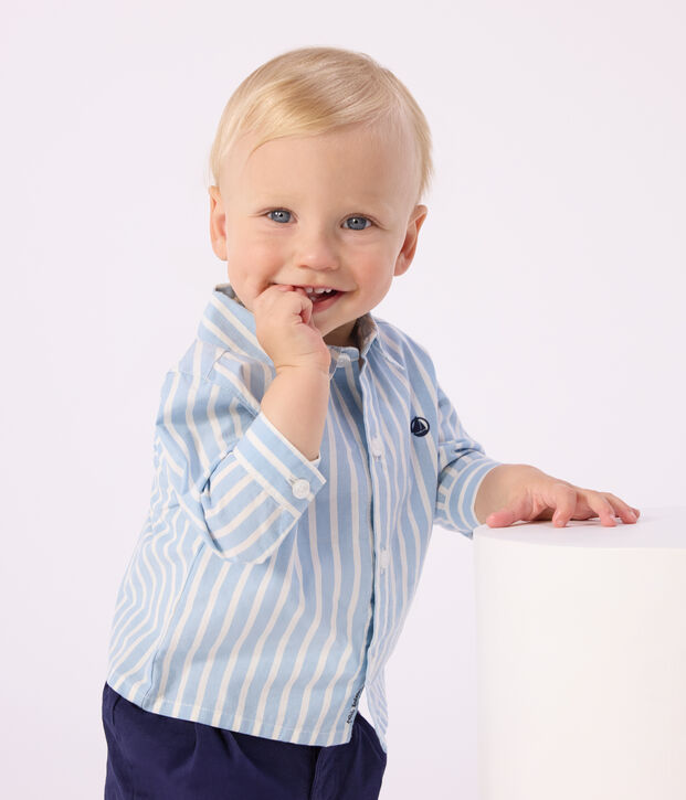 Camicia a maniche lunghe in cotone a righe neonato blu/bianco