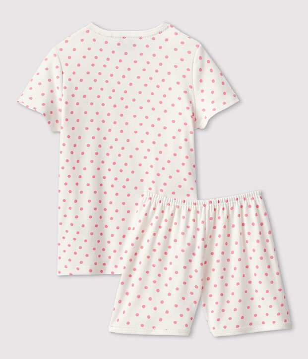 Pigiama corto a pois rosa bambina in cotone bianco/rosa