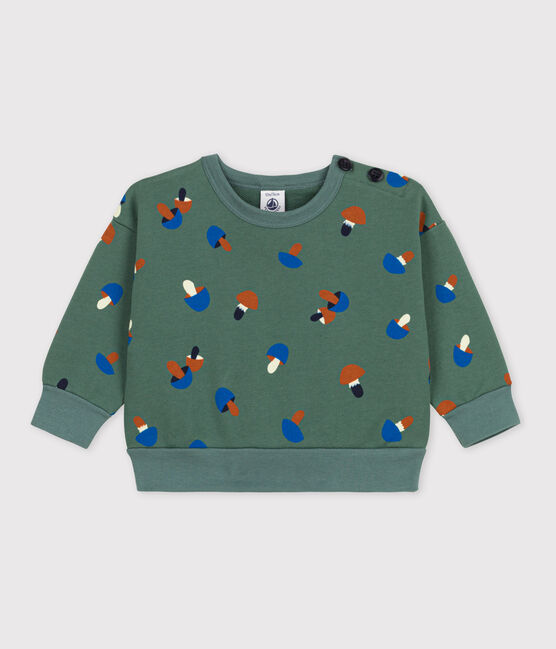 Maglia per bebè con stampa a funghi in cotone verde VALLEE/ecru MULTICO