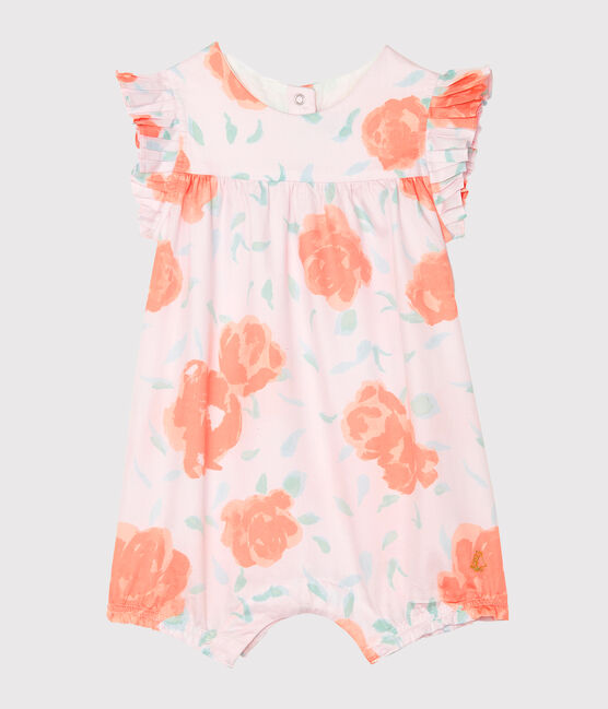 Tutina corta bebè femmina in raso fantasia rosa VIENNE/bianco MULTICO