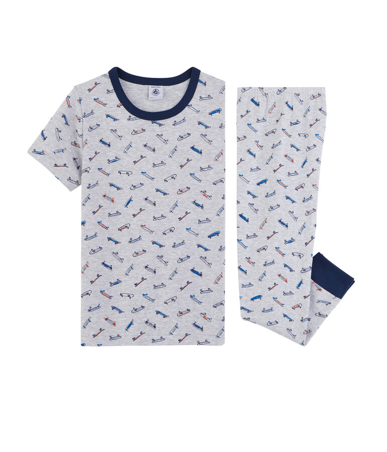 Pigiama skate bambino a costine grigio POUSSIERE/bianco MULTICO