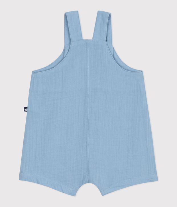 Salopette corta in garza di cotone tinta unita neonato blu