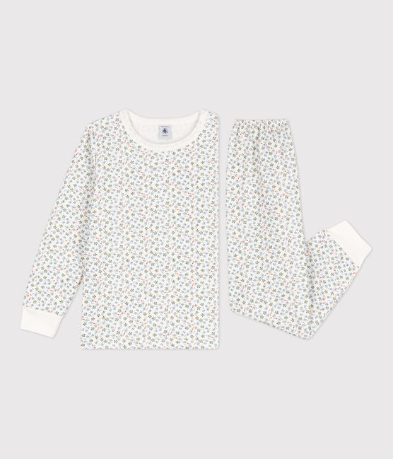 Pigiama felpato bambina con fantasia fiore bianco MARSHMALLOW/bianco MULTICO