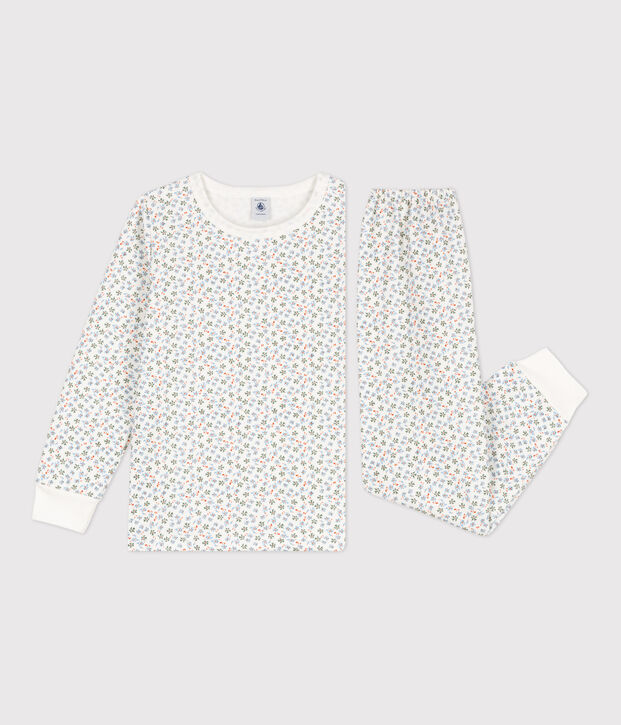 Pigiama felpato bambina con fantasia fiore bianco/multicolore