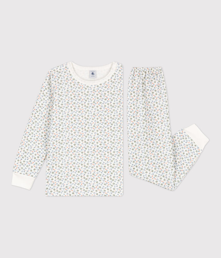 Pigiama felpato bambina con fantasia fiore bianco/multicolore