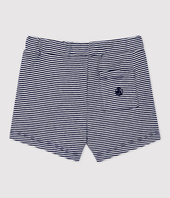 Shorts bebè millerighe in cotone biologico blu SMOKING/bianco MARSHMALLOW