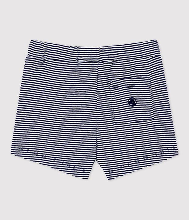 Shorts beb&egrave; millerighe in cotone biologico blu/bianco
