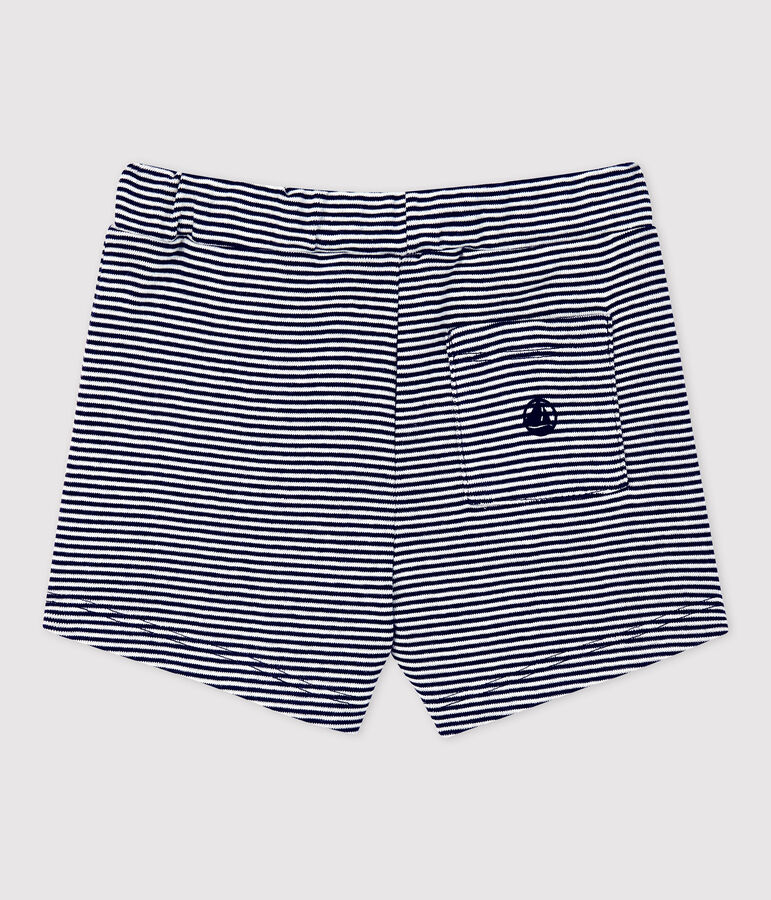Shorts beb&egrave; millerighe in cotone biologico blu/bianco