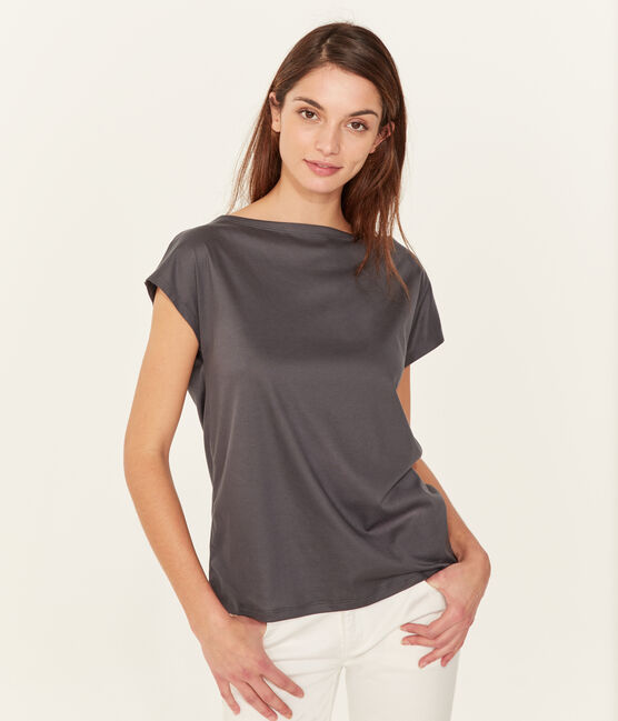 T-shirt maniche corte donna in cotone sea island grigio MAKI