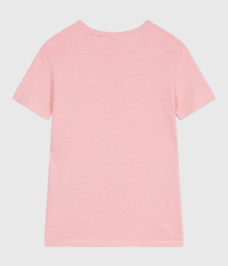 T-shirt a maniche corte in cotone a righe donna rosa/bianco