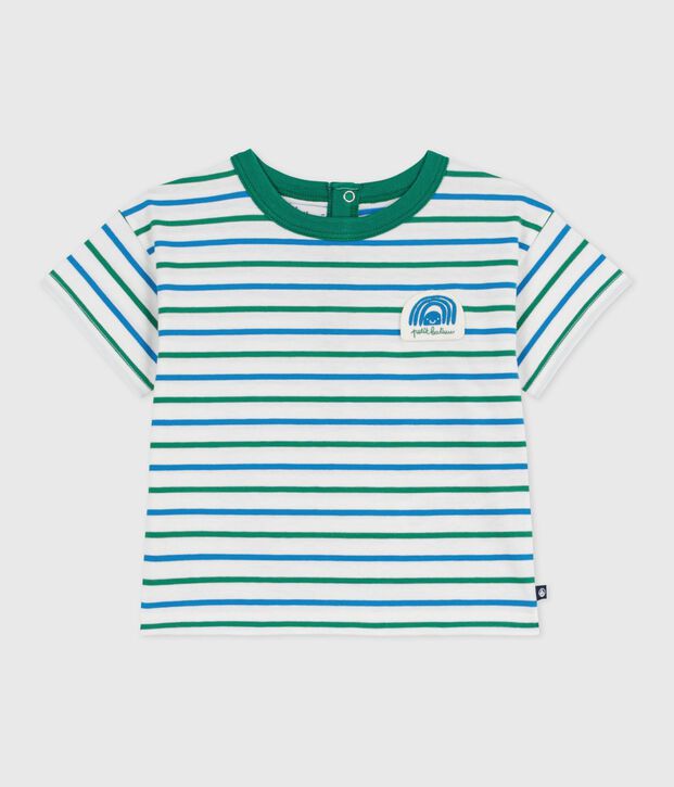 T-shirt a maniche corte in cotone a righe neonato bianco/multicolore
