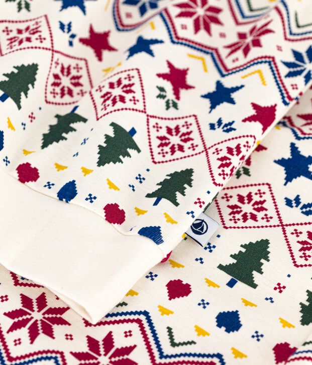 Pigiama donna in cotone con stampa natalizia ecru/multicolore