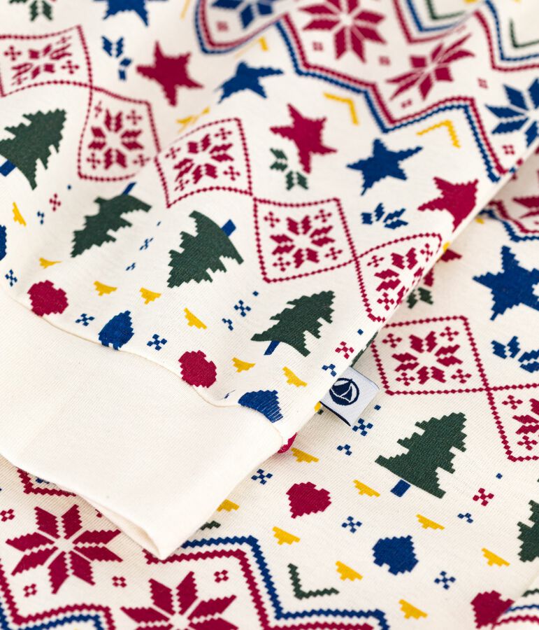 Pigiama donna in cotone con stampa natalizia ecru/multicolore
