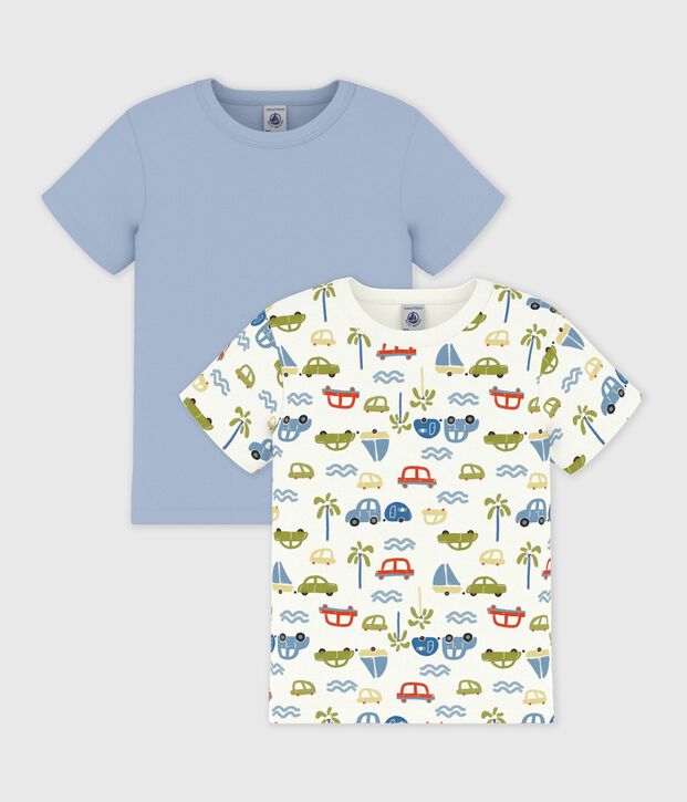Set di T-shirt bambino a maniche corte in cotone con automobili multicolore