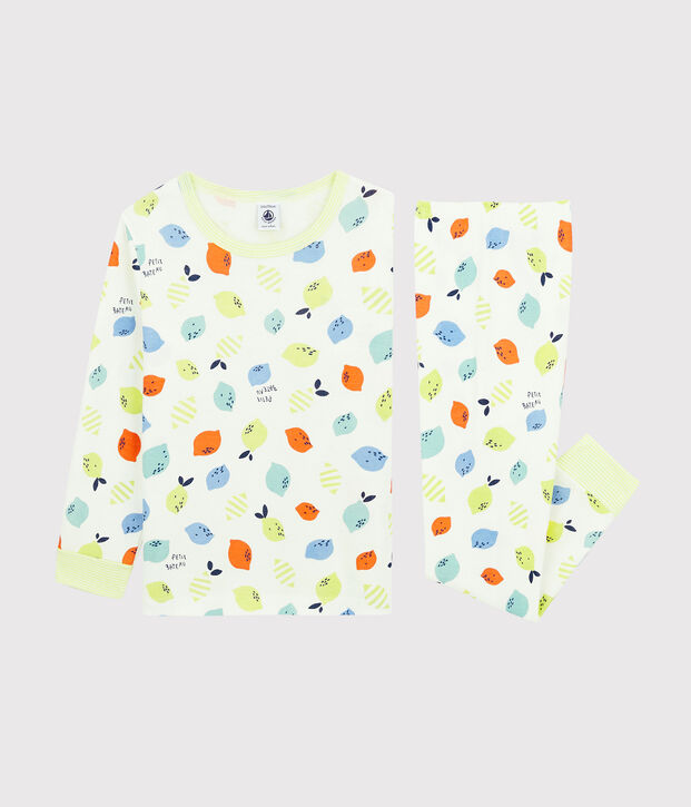 Pigiama fantasia limoni bambino-bambina in cotone biologico bianco/multicolore