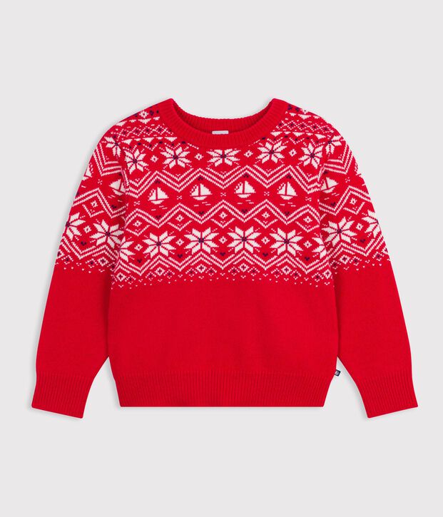 Pullover in misto lana e cotone jaquard bambino rosso/multicolore