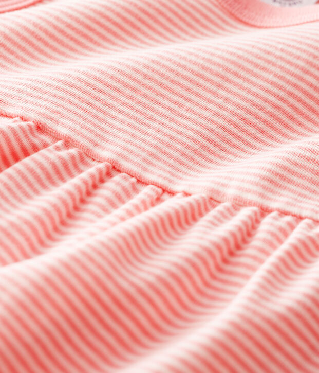 Abito a righe a manica corta in costina beb&egrave; femmina rosa/bianco