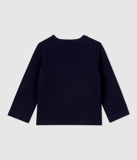 Cardigan tinta unita in jersey biologico spesso per bebè blu SMOKING