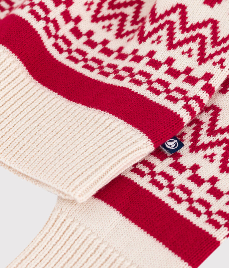 Pullover in lana e cotone fantasia bambino ecru/rosso
