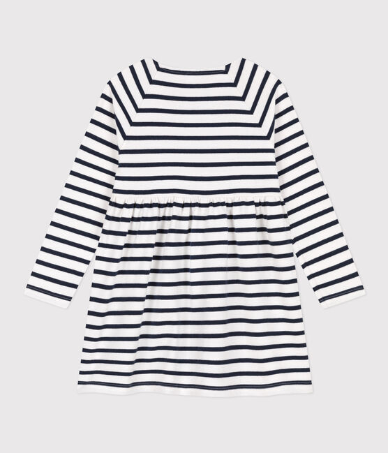 Abito a maniche lunghe in cotone spesso a righe bambina bianco MARSHMALLOW/blu SMOKING
