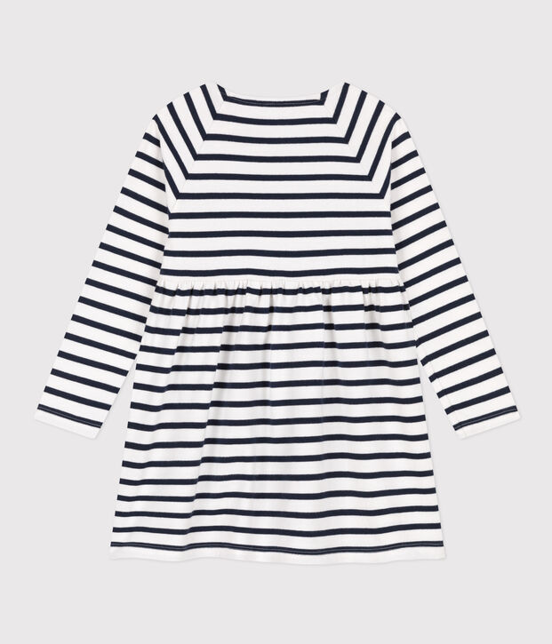 Abito a maniche lunghe in cotone spesso a righe bambina bianco/blu