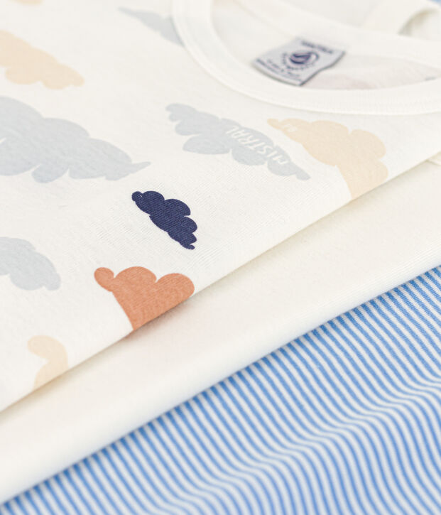 Set di 3 t-shirt bambino a maniche corte in cotone con nuvolette multicolore