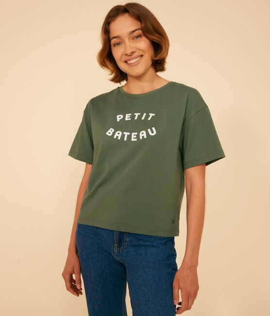 T-shirt LE BOXY in cotone donna verde CROCO