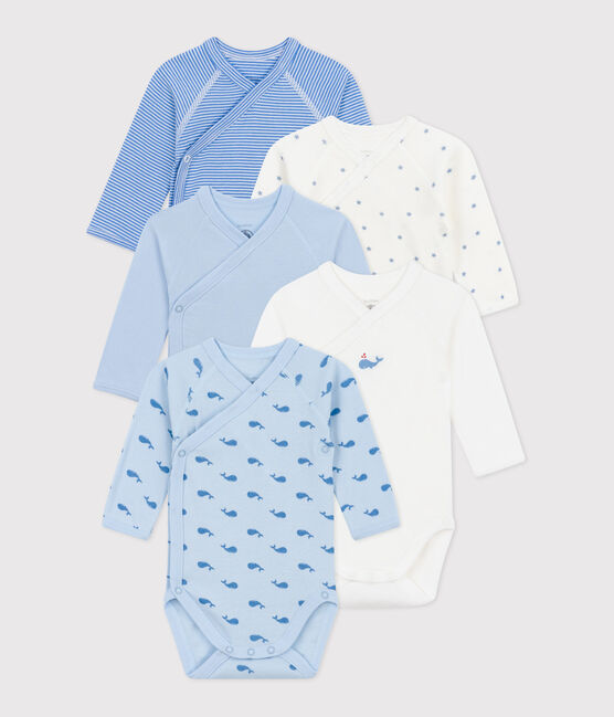 Set da 5 body incrociati a maniche lunghe in cotone fantasia neonato variante 1