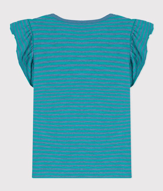 T-shirt bambina in cotone a righe verde LAVIS/blu VERDE