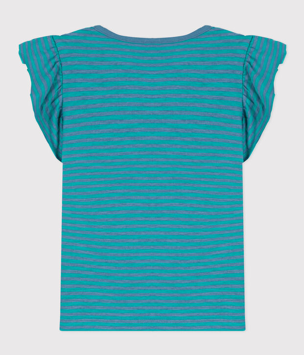 T-shirt bambina in cotone a righe blu/verde