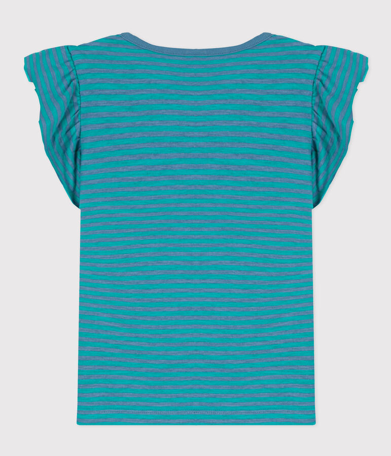 T-shirt bambina in cotone a righe blu/verde