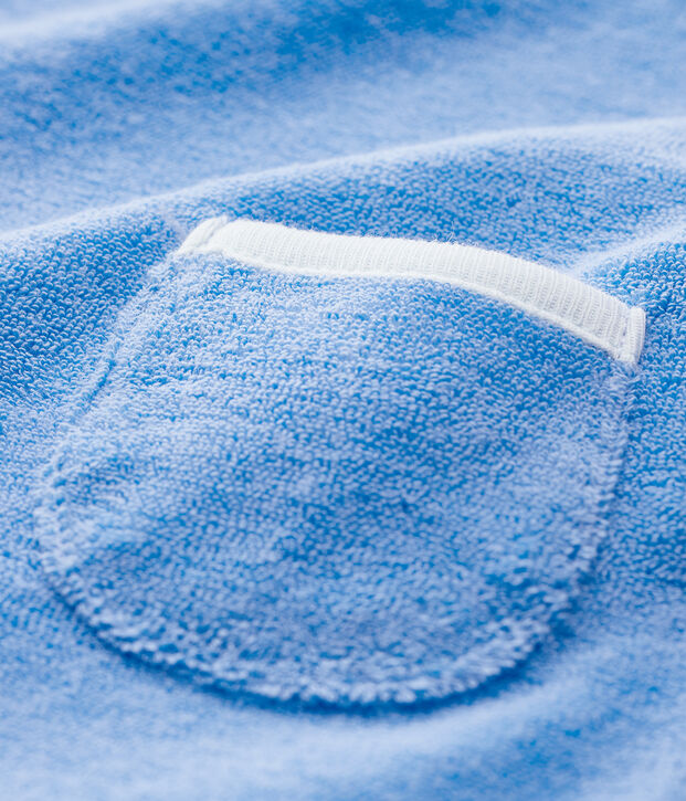 Salopette corta blu beb&egrave; in spugna bouclette di cotone biologico blu