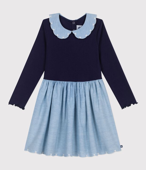 Abito a maniche lunghe bimateriale in cotone bambina SOIR