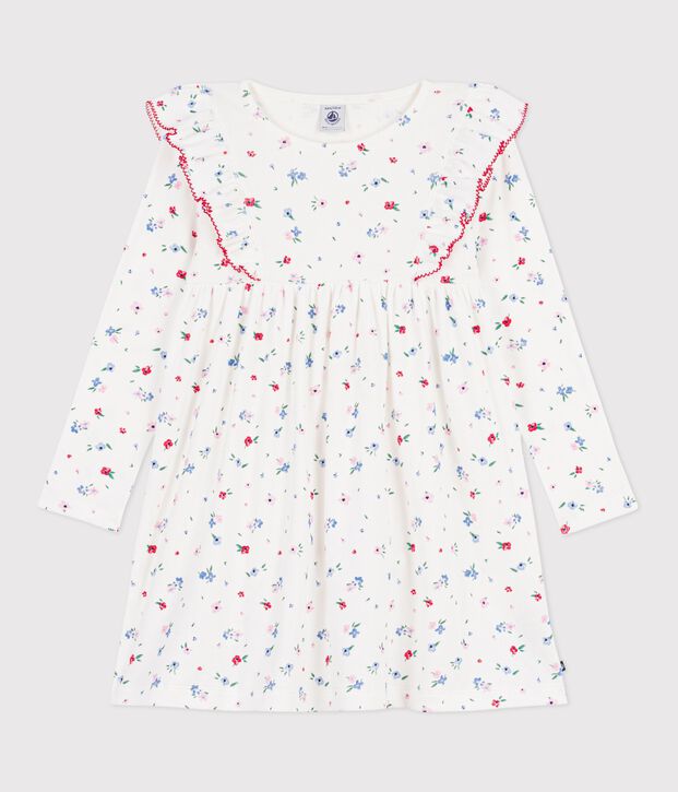 Abito a maniche lunghe in cotone con stampa a fiori bambina bianco/multicolore