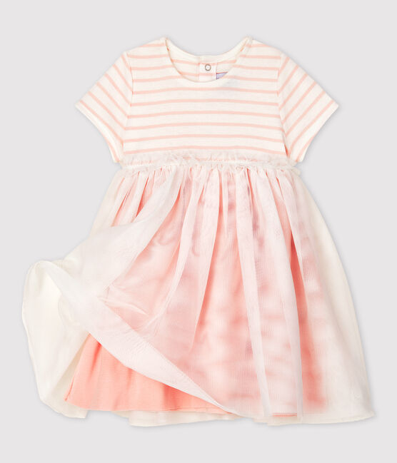 Abito bimateriale a maniche corte bebè femmina bianco MARSHMALLOW/rosa MINOIS