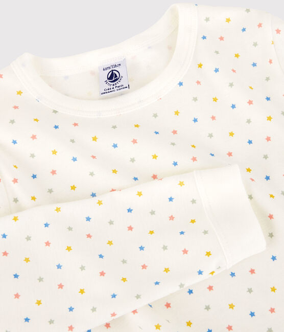 Pigiama a stelle multicolori bambina/bambino in cotone biologico bianco MARSHMALLOW/bianco MULTICO