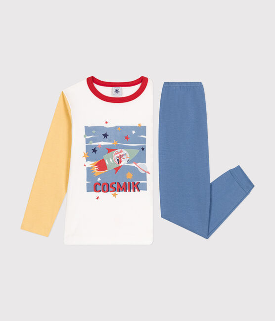Pigiama bambino in cotone tinta unita con motivo spazio blu BEACH/ MULTICO