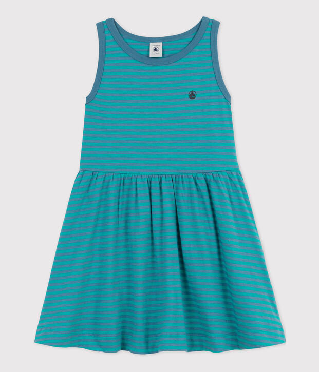 Abito a righe senza maniche in cotone bambina blu/verde
