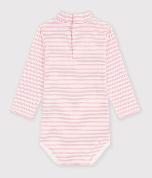 Body a dolcevita in cotone a righe neonato rosa/rosa