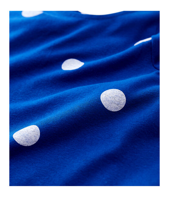 Abito manica corta in cotone e lino bambina blu SURF/bianco MARSHMALLOW