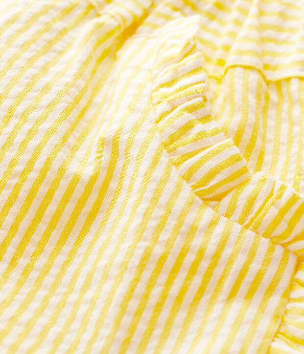 Short in seersucker (tessuto goffrato) beb&egrave; femmina giallo/bianco